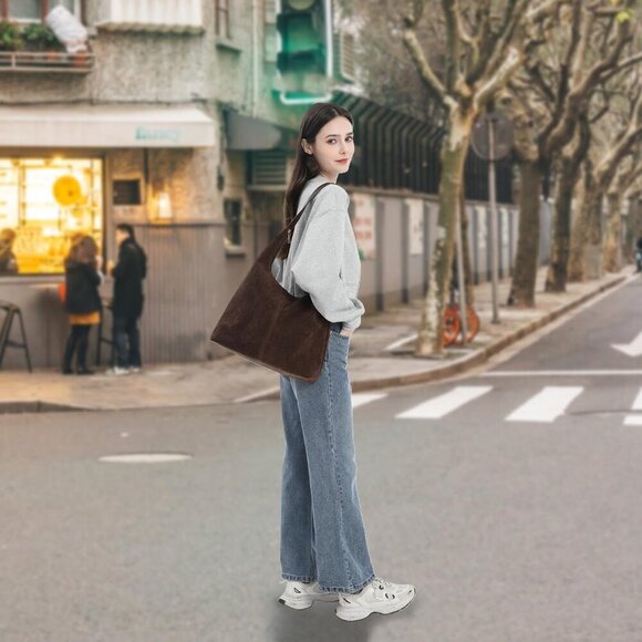 Suede Bag for Women,Suede Tote Bag,Suede Hobo Bags,Suede Handbag,Suede Slouchy S - Picture 6 of 7